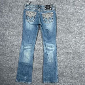 Miss Me Women’s 28 Blue Jeans Distressed Rhinestone Denim Boot Cut Western Rodeo